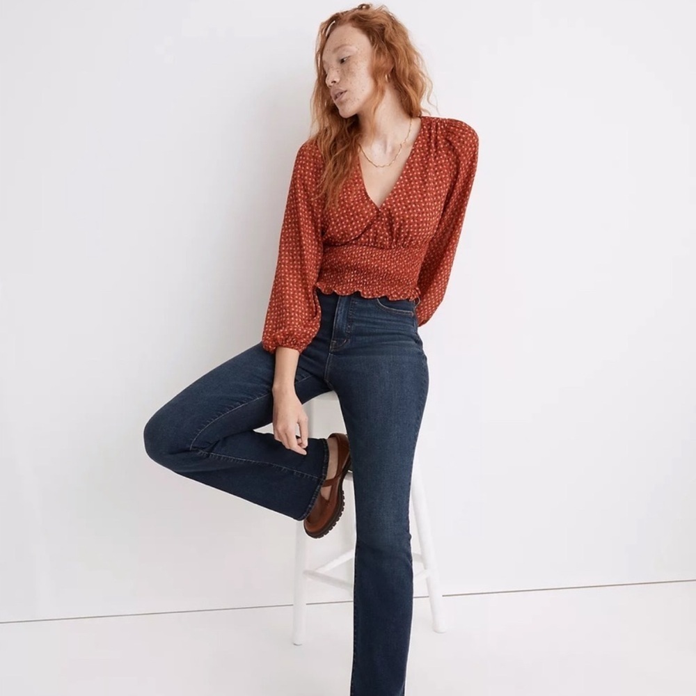 NWT Madewell Julianne Smocked-Waist Top Red Size S - Picture 6 of 10